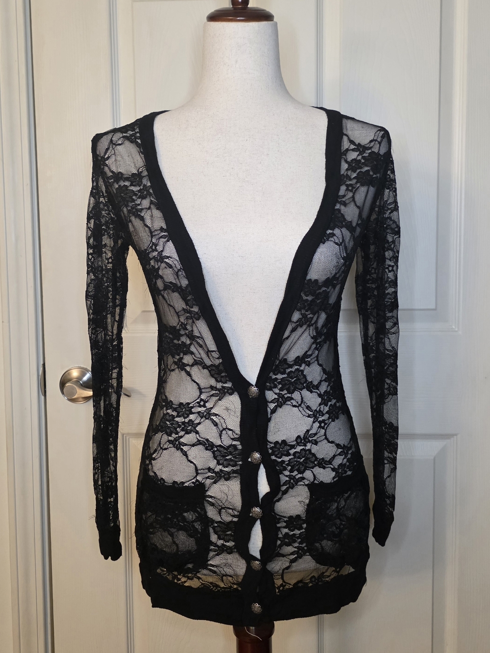 VTG Gothic Ginger G Black Lace Sheer Button Down Top